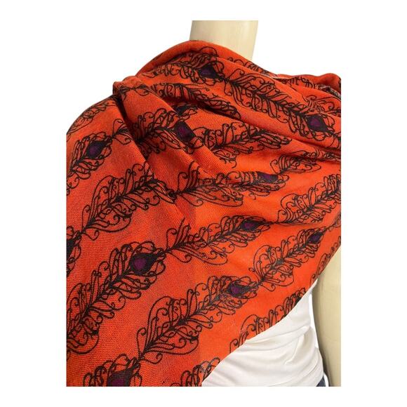 MIR Wool Cashmere Blend Rectangular Scarf Orange Women's One Size Accessory Boho - Picture 2 of 7